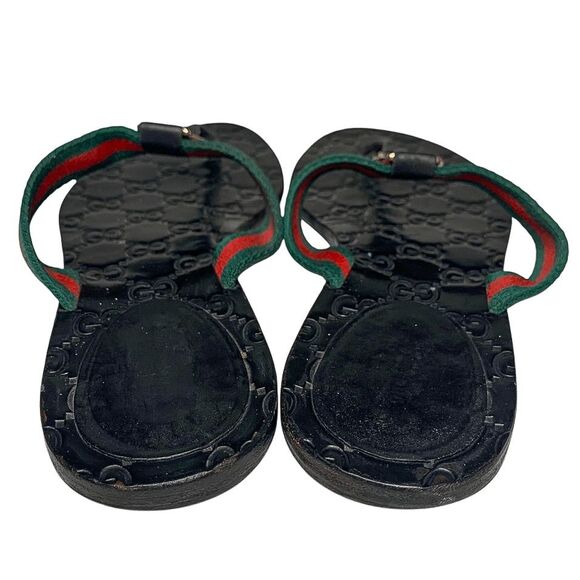 Gucci GG Web Stripe Thong Sandals EU 37.5 US 7.5 Black Flip Flop Slide Flat Heel - Picture 3 of 12
